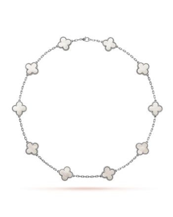 Van Cleef & Arpels Women's Vintage Alhambra Necklace, 10 Motifs Silver